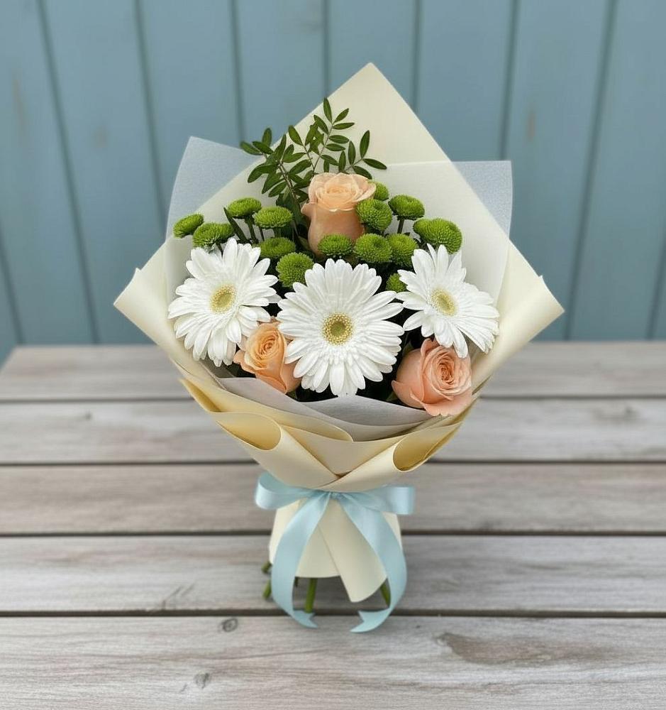 Букет цветов из: Герберы, Розы и Хризантемы в Данки